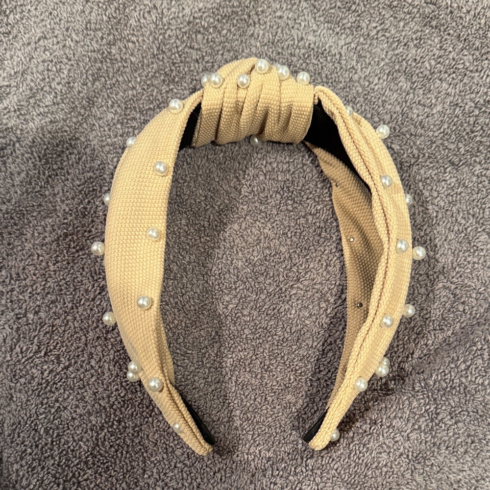 Chic Pearl-Studded Beige Headband
